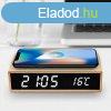 Bamboo Wireless Charger Clock Digitlis Bambusz ra vezetk 