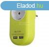 Hlzati adapter 1 fldelt aljzat s 2 USB (ssz. 2.1A) lime