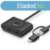 UGREEN USB 3.0 + USB-C 3.1 4 portos HUB, OTG (fekete)