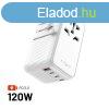 FIXED Voyager utazó adapter 3xUSB-C/1xUSB GaN 120W, fehér
